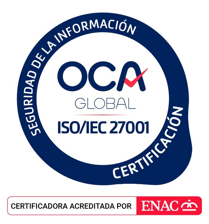 Certificación ISO/IEC 27001 de OTESI emitida por OCA Global, certificadora acreditada por ENAC